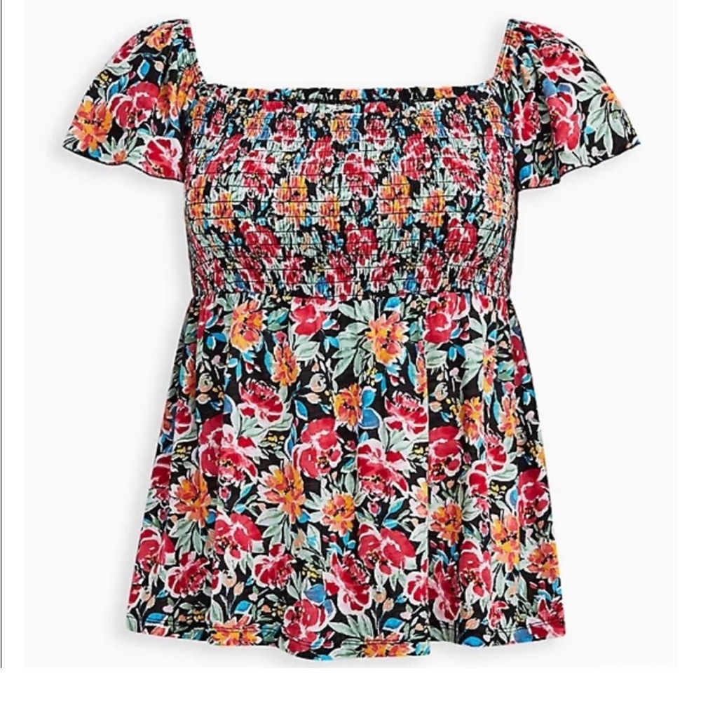 torrid Black Floral Smocked Off-Shoulder Top